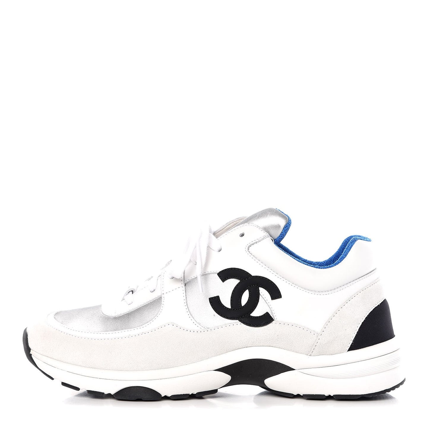 Calfskin Fabric Mens Sneakers 41 White Silver Fluo Blue