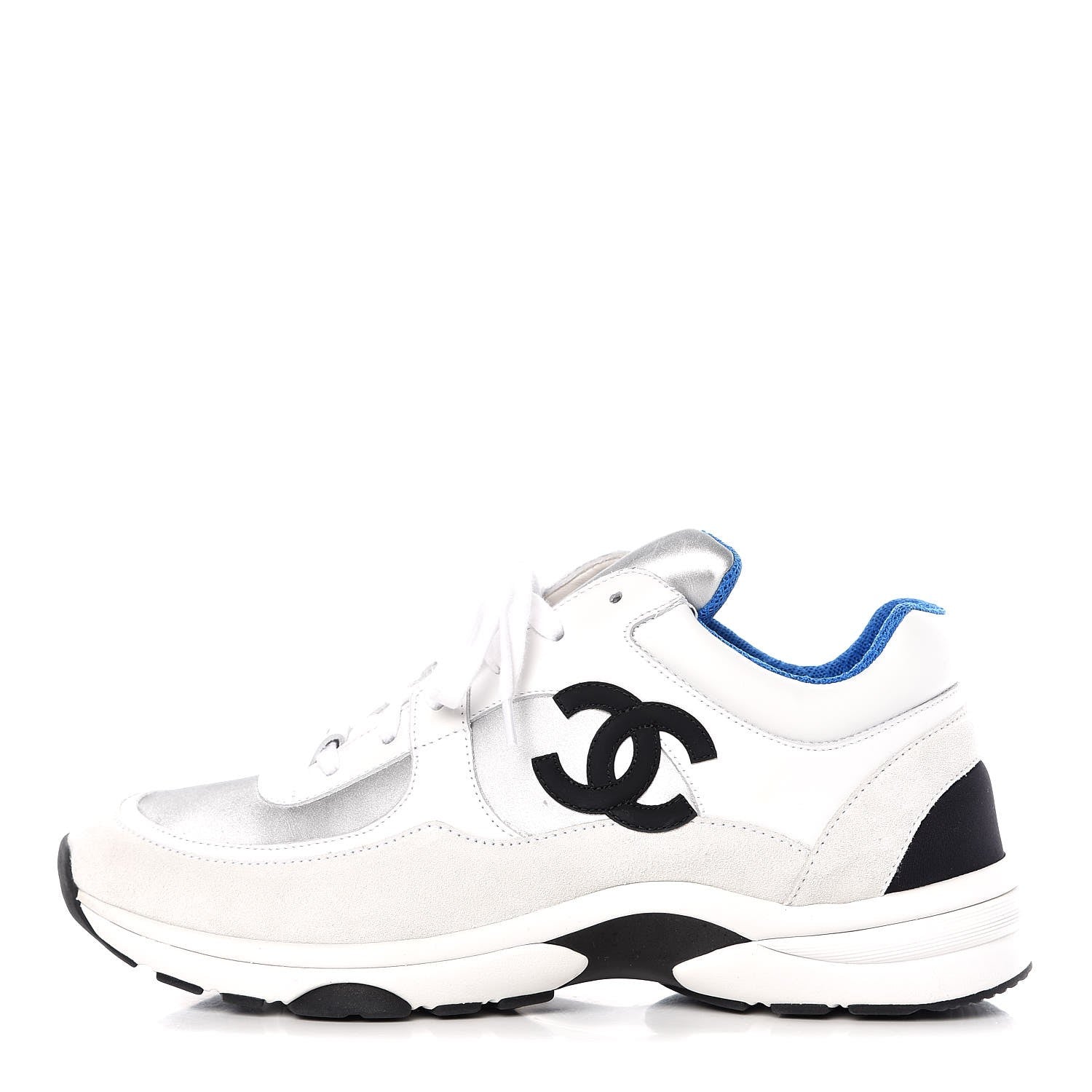 Chanel Calfskin Fabric Mens Sneakers 41 White Silver Fluo Blue 1 of 8