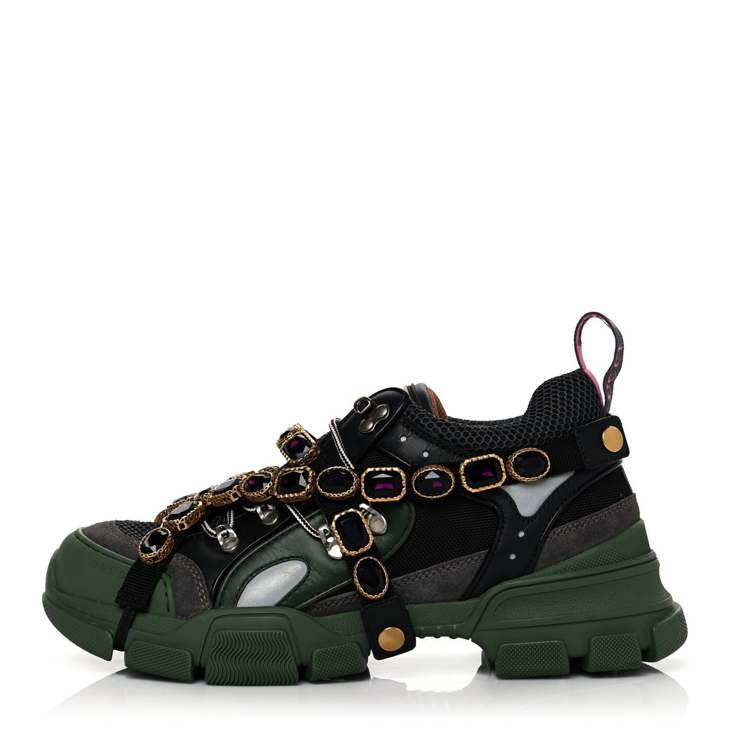 X SEGA Mesh Suede Calfskin Removable Crystals Mens Flashtrek Sneakers 8 Loess Black Olive Green