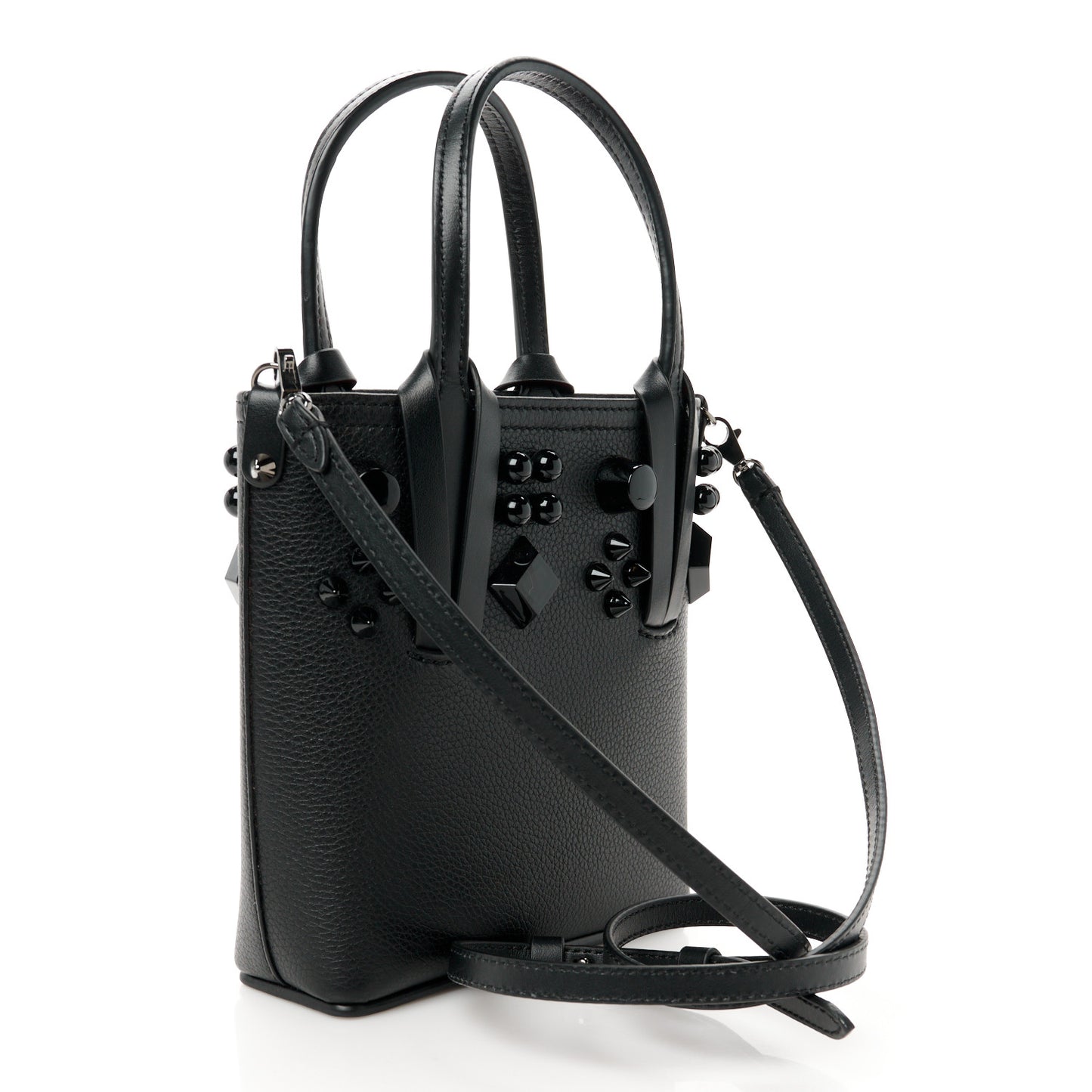 Calfskin Empire Spike Monochrome Studded Mini North South Cabata Tote Black