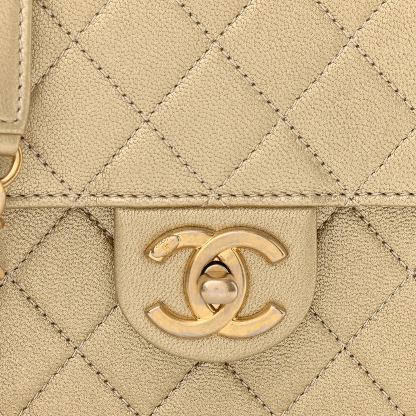 Metallic Goatskin Quilted Chic Pearls Flap Gold