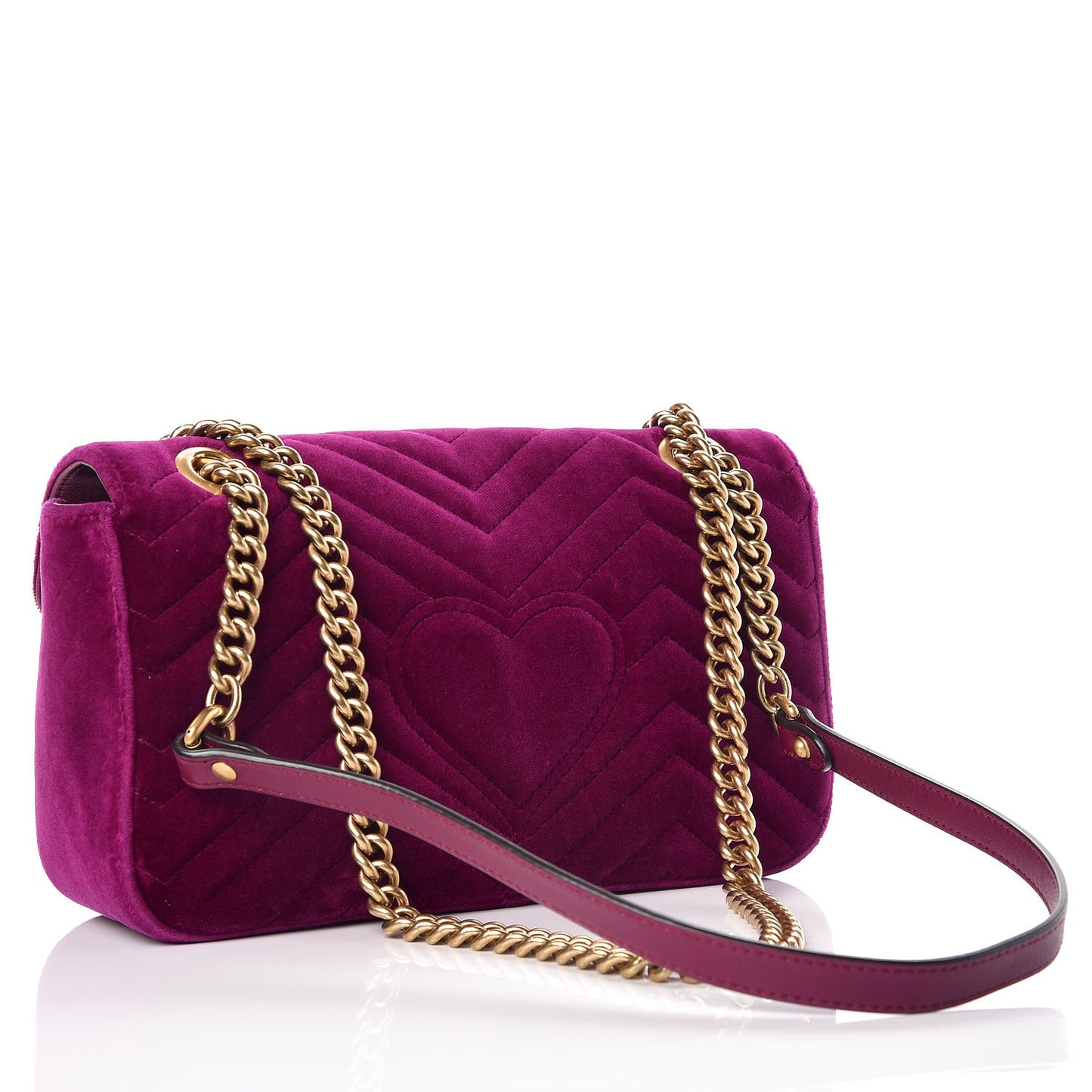 Velvet Matelasse Small GG Marmont Shoulder Bag Fuchsia Violet Cyclamen