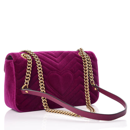 Gucci Velvet Matelasse Small GG Marmont Shoulder Bag Fuchsia Violet Cyclamen 3 of 12