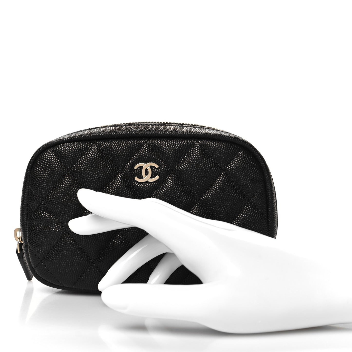 Caviar Quilted Small Curvy Pouch Cosmetic Case Black
