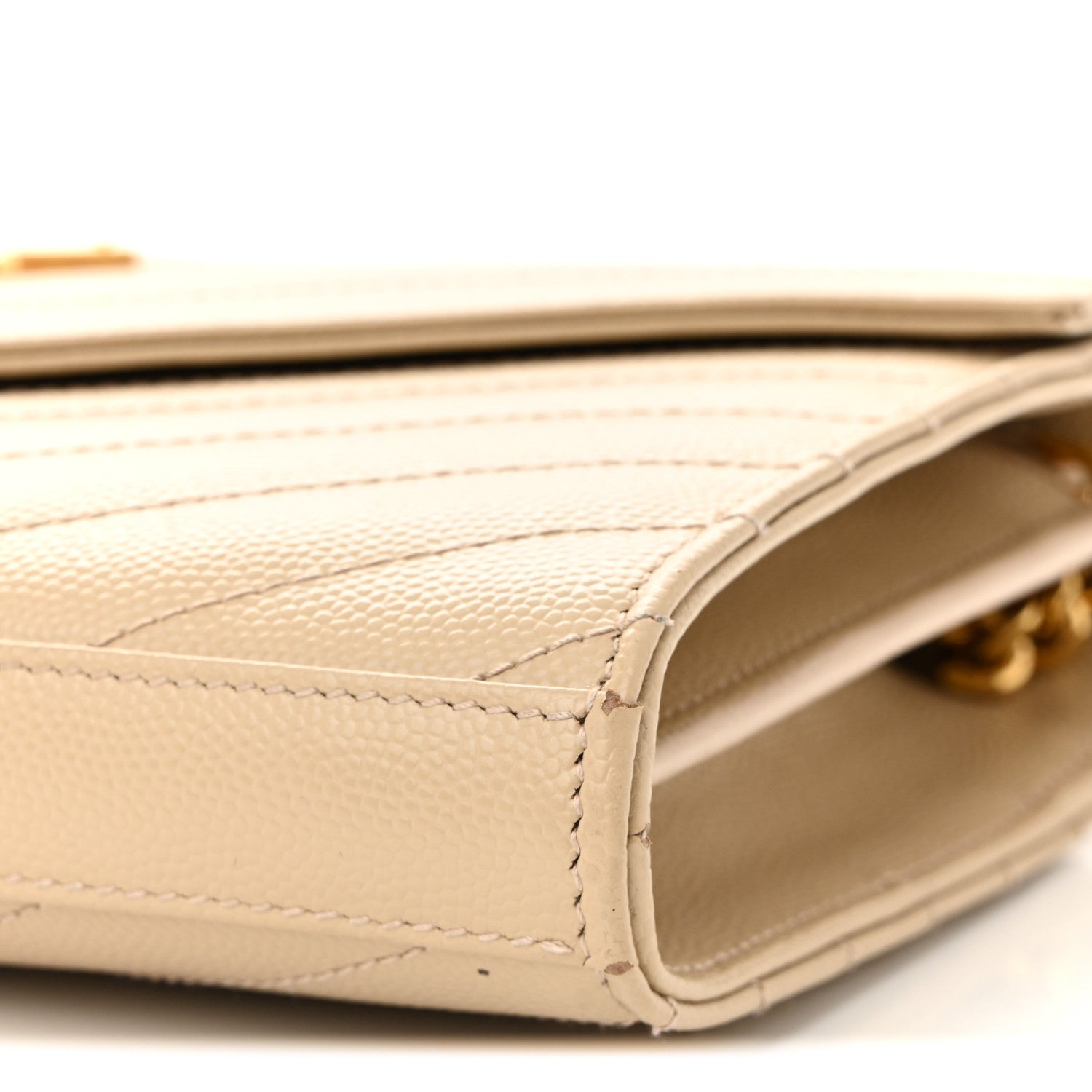 Saint Laurent Grain De Poudre Matelasse Chevron Monogram Chain Wallet Nude Powder Nude Powder 10 of 11