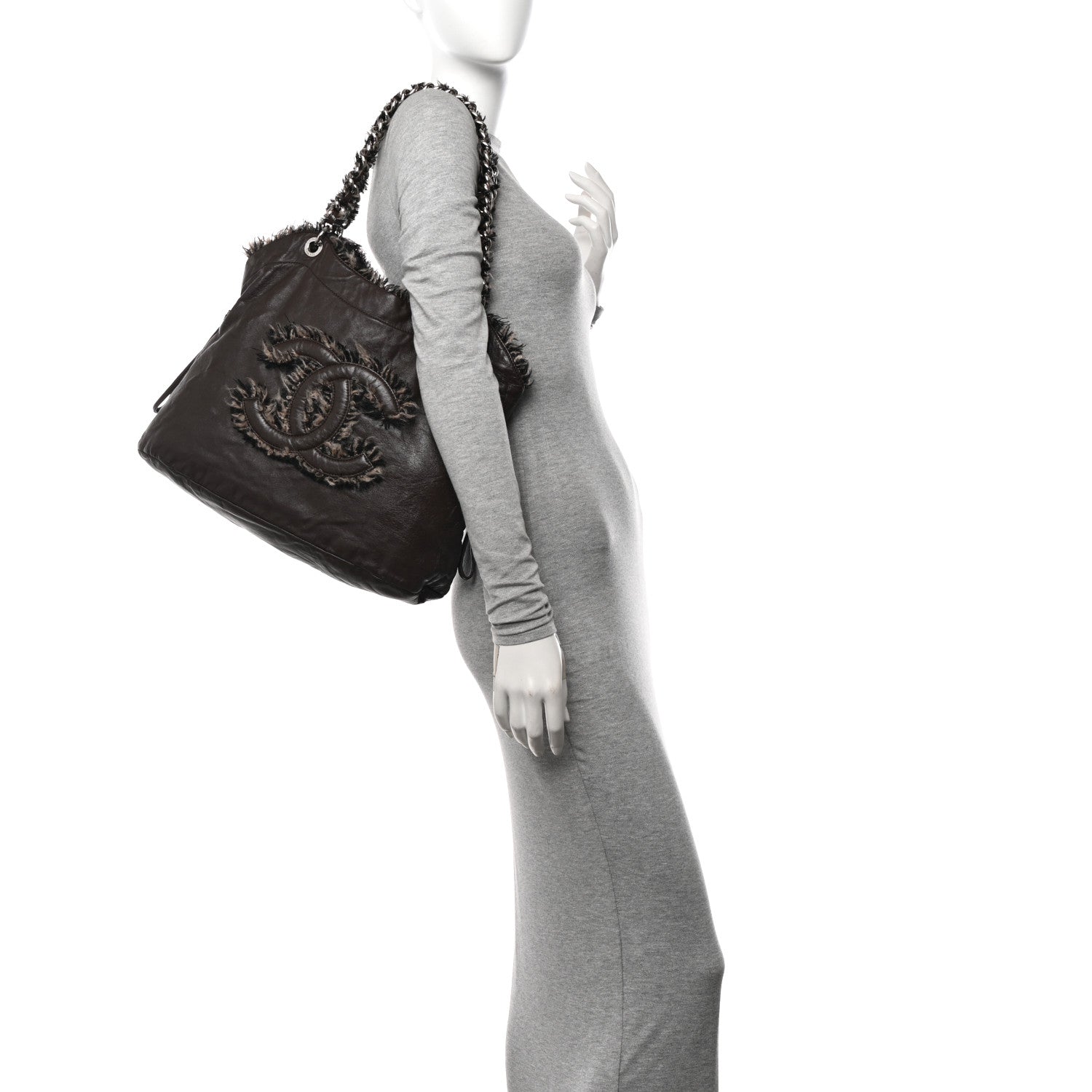 Chanel Tweed Lambskin Drawstring Tweedy Tote Brown 2 of 10