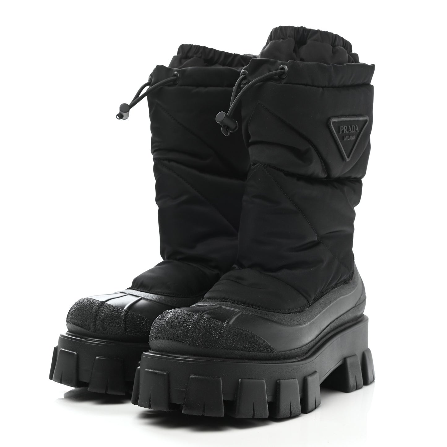 Re-Nylon Gabardine Rubber Triangle Logo Padded Monolith Drawcord 55mm Snow Boots 38.5 Black