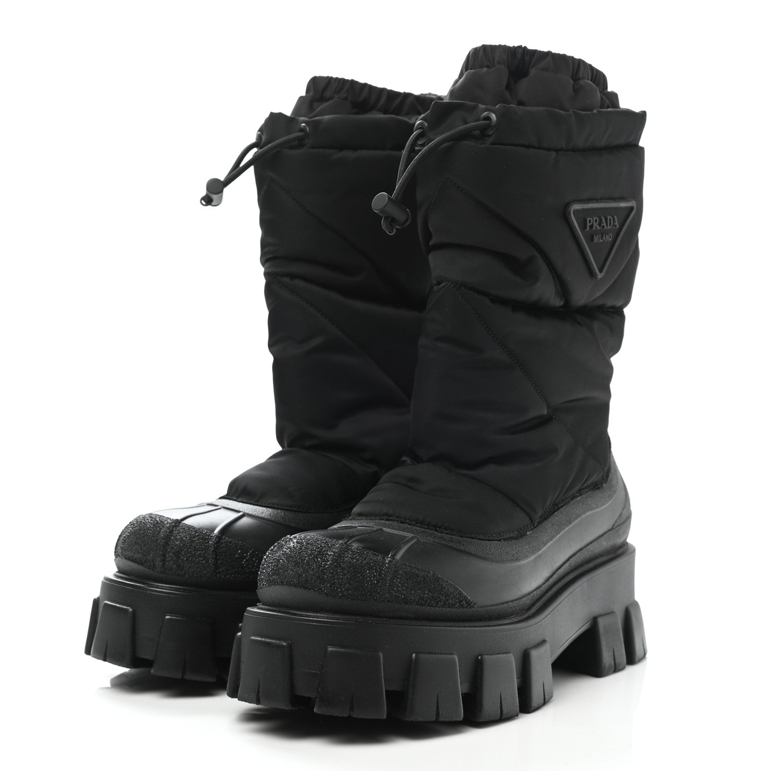 Prada Re-Nylon Gabardine Rubber Triangle Logo Padded Monolith Drawcord 55mm Snow Boots 38.5 Black 3 of 7