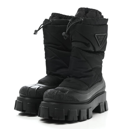 Prada Re-Nylon Gabardine Rubber Triangle Logo Padded Monolith Drawcord 55mm Snow Boots 38.5 Black 3 of 7