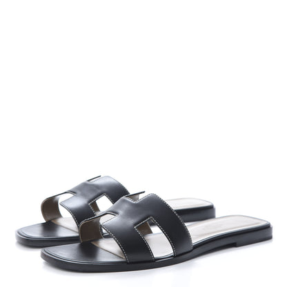 Hermes Box Calfskin Oran Sandals 39.5 Black 3 of 9