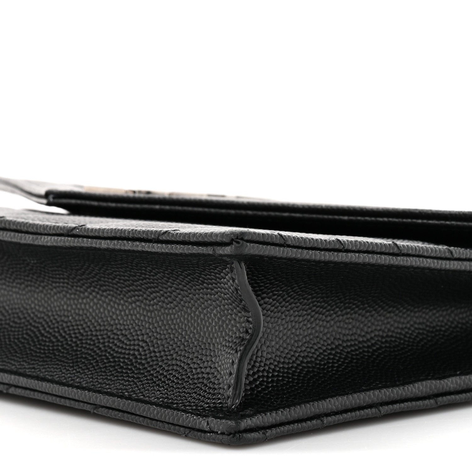 Saint Laurent Grain De Poudre Matelasse Chevron Monogram Envelope Chain Wallet Black 9 of 13
