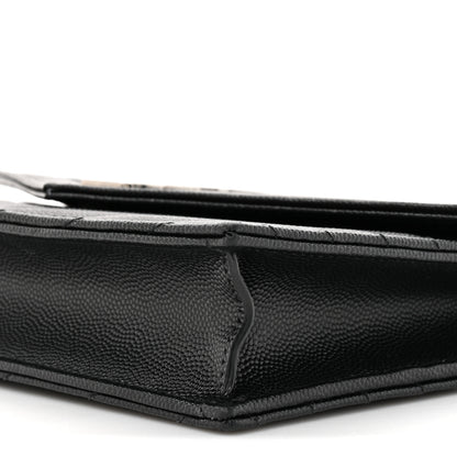 Saint Laurent Grain De Poudre Matelasse Chevron Monogram Envelope Chain Wallet Black 9 of 13