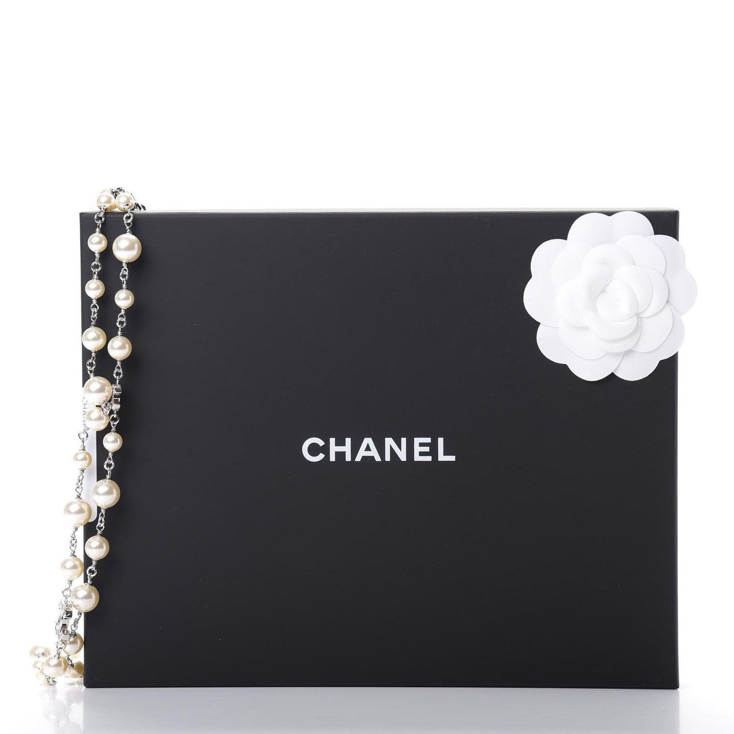 Crystal Pearl CC Long Necklace Silver
