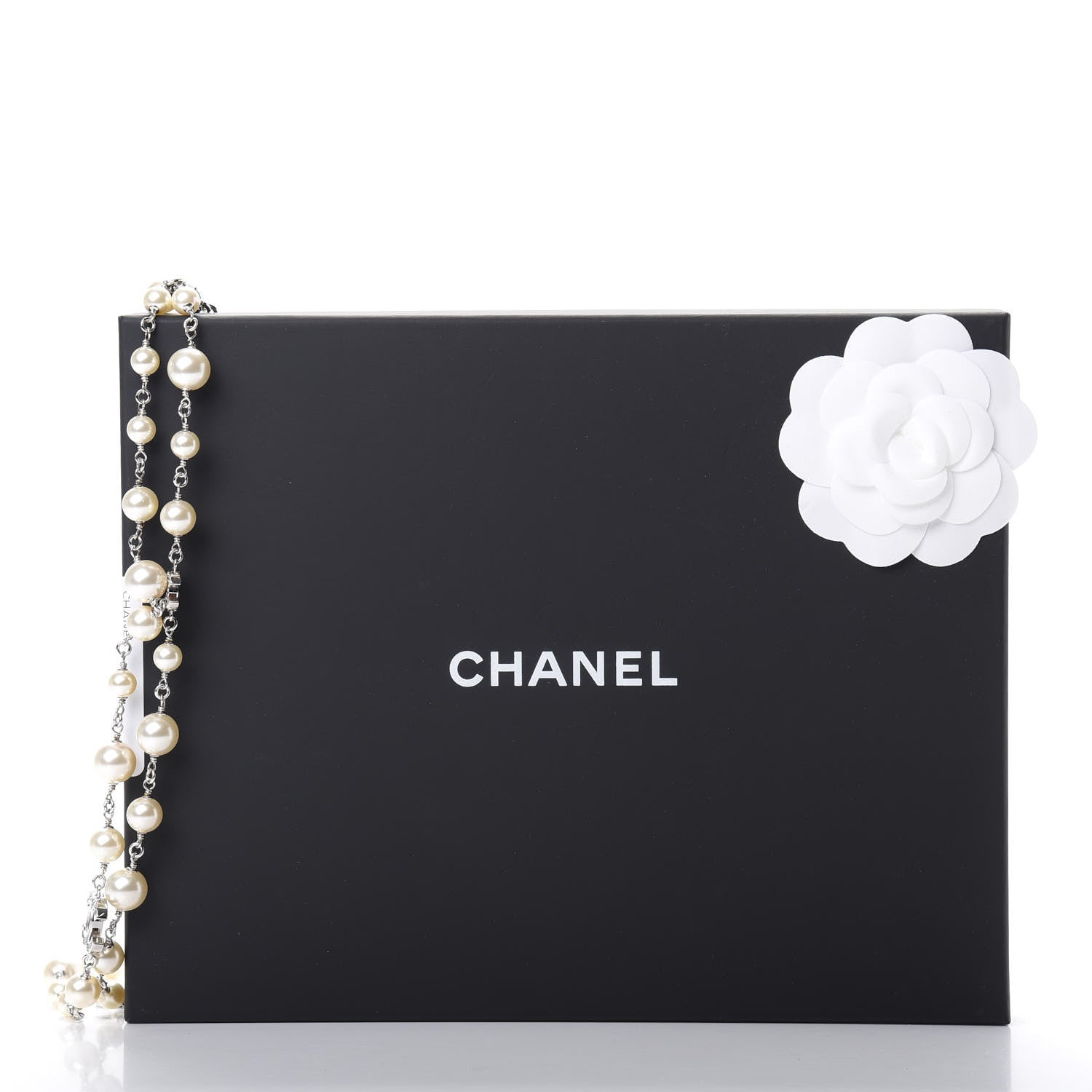 Chanel Crystal Pearl CC Long Necklace Silver 5 of 5