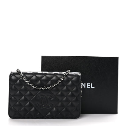 Chanel Lambskin Quilted Diamond CC Wallet On Chain WOC Black 12 of 12
