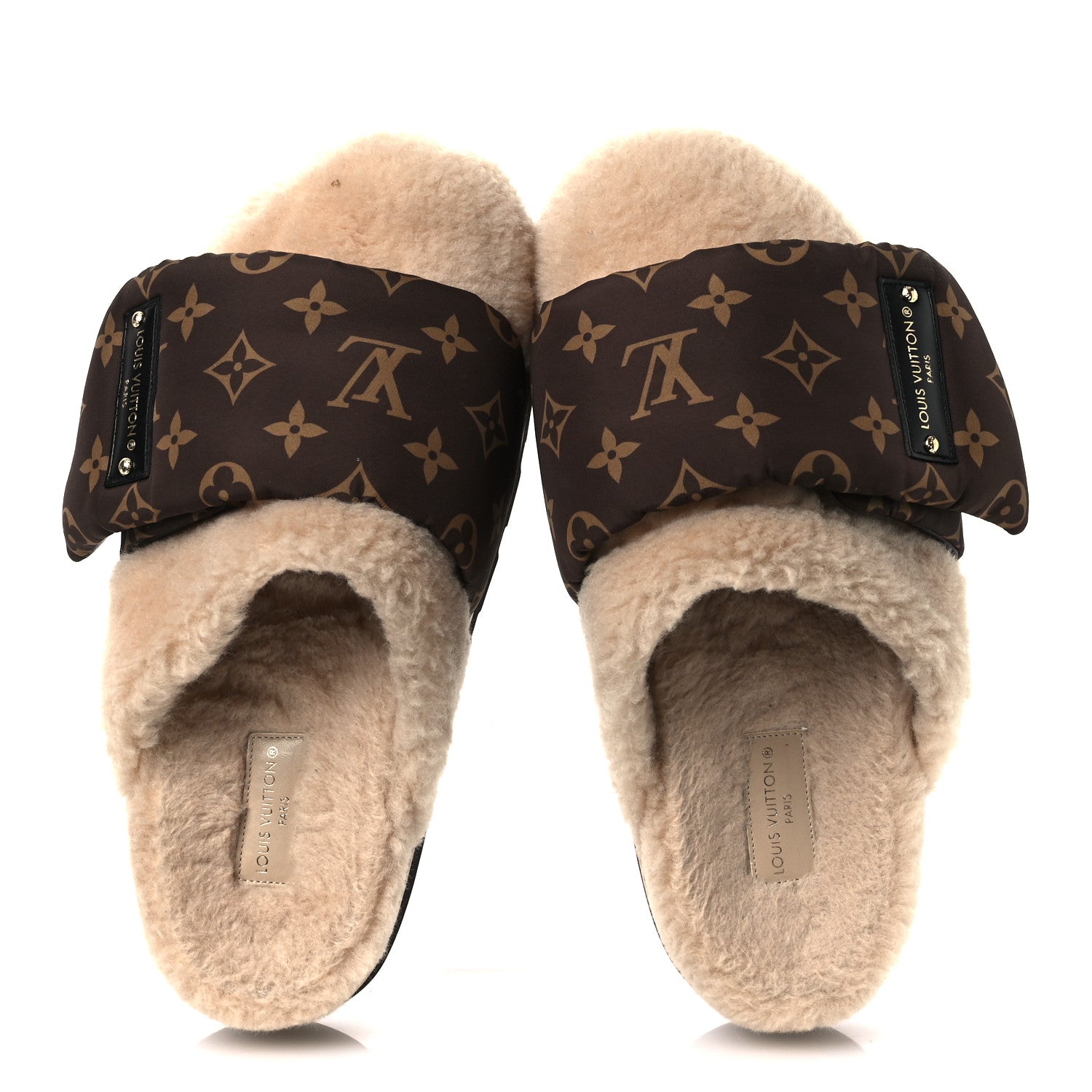 Louis Vuitton Nylon Monogram Shearling Pillow Comfort Mules 38 Cacao Brown 2 of 10