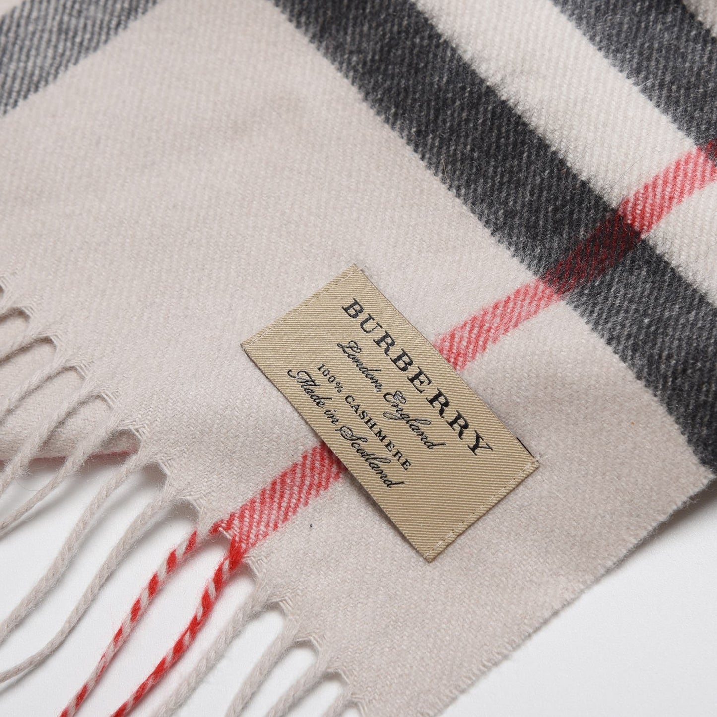 Cashmere Giant Check Fringe Scarf Stone