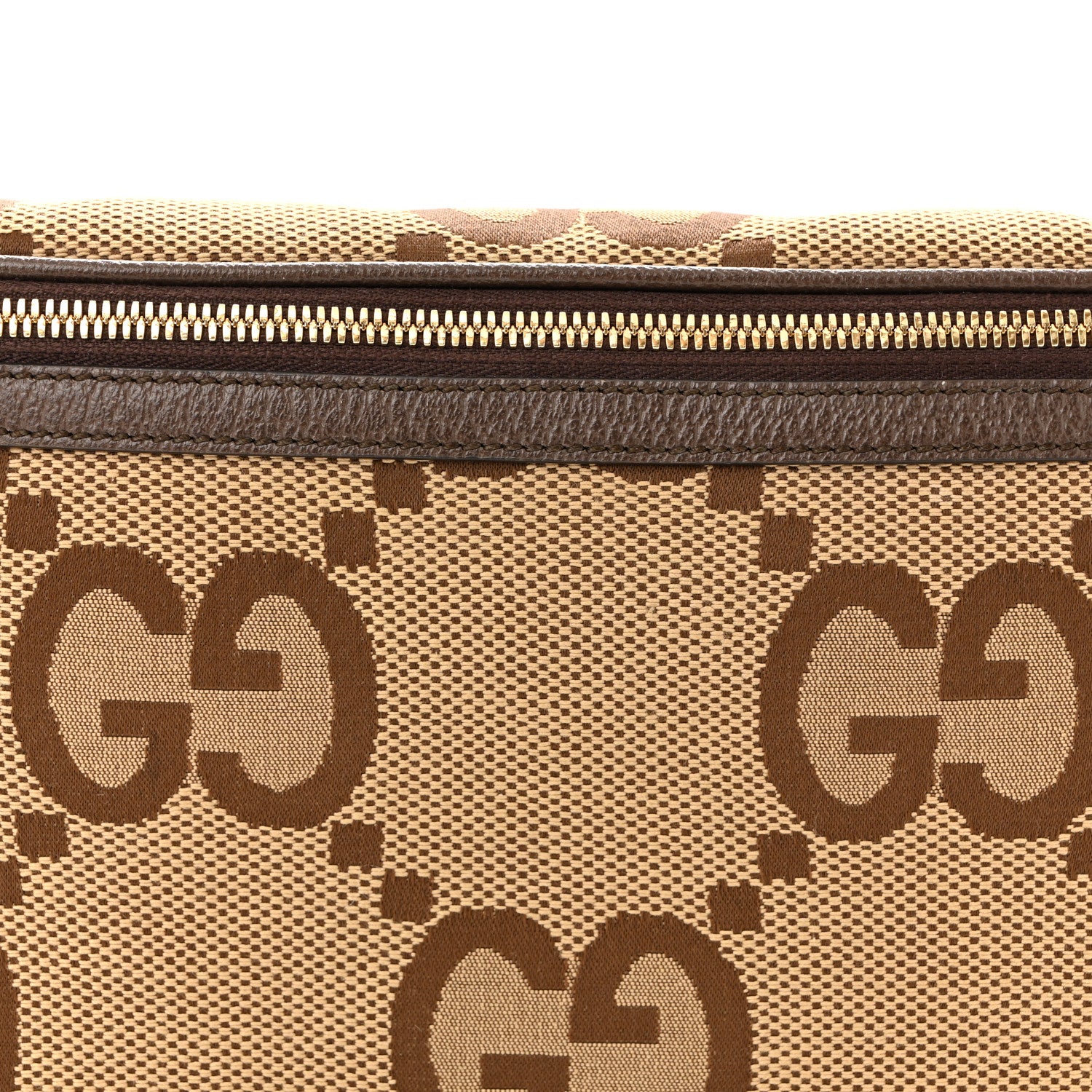 Gucci Monogram Jumbo GG Textured Dollar Calfskin Web Belt Bag Camel Ebony New Acero 8 of 10