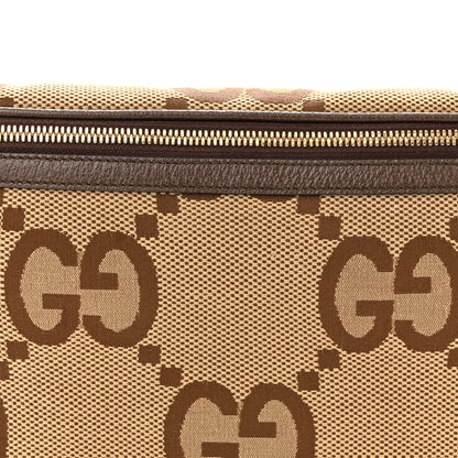 Gucci Monogram Jumbo GG Textured Dollar Calfskin Web Belt Bag Camel Ebony New Acero 8 of 10