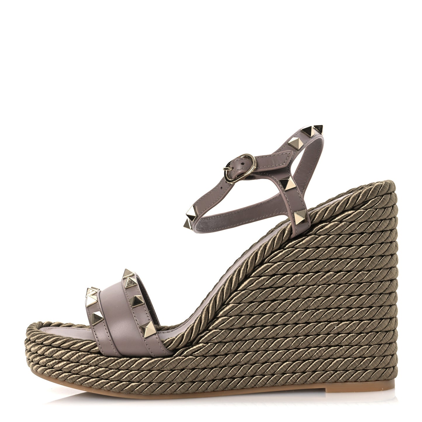 Silk Calfskin Rockstud Torchon Espadrille Wedge Sandals 39 Clay