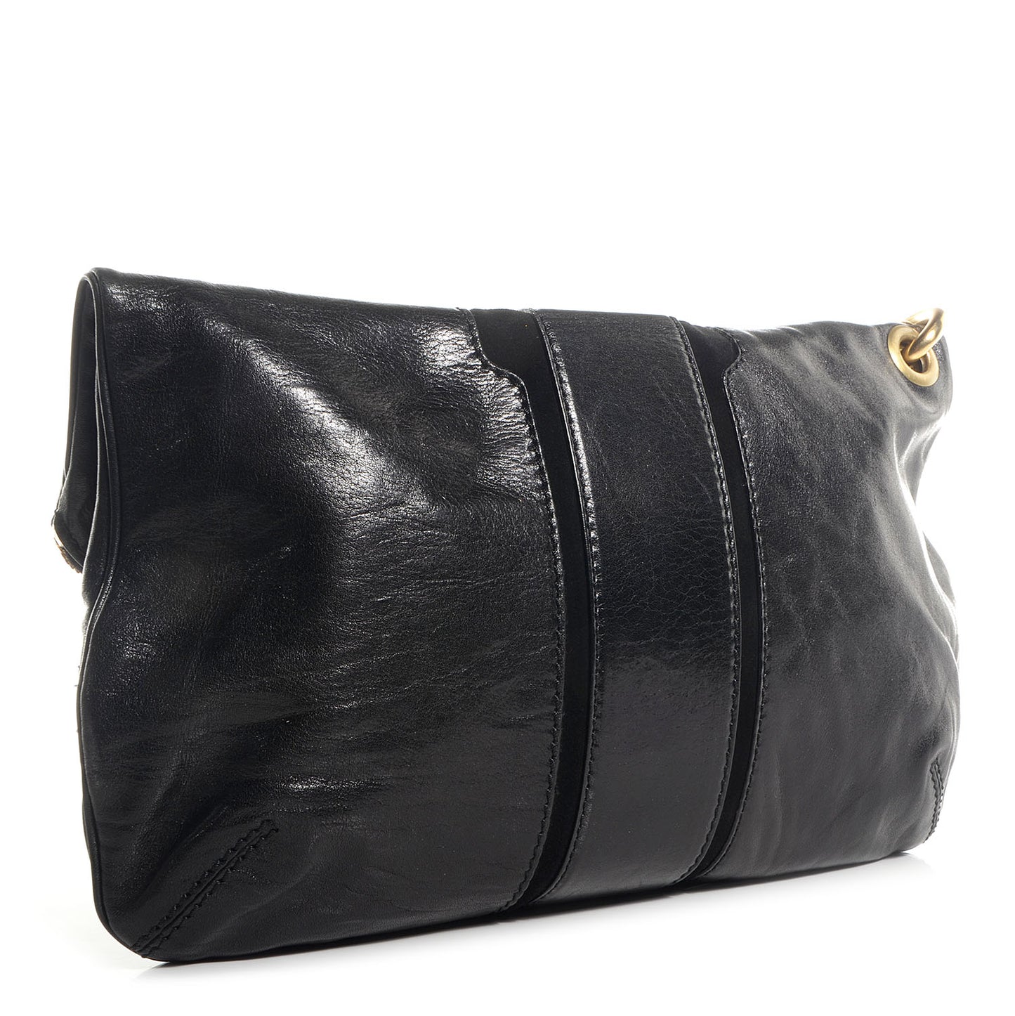 Calfskin Suede Marin Foldover Clutch Black