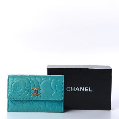 Chanel Goatskin Camellia Embossed Card Holder Turquoise 11 of 11