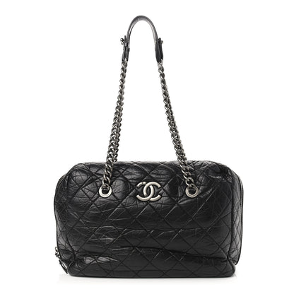 Chanel Aged Calfskin Quilted Large Secret Tag Bowling Bag Black 1 of 12