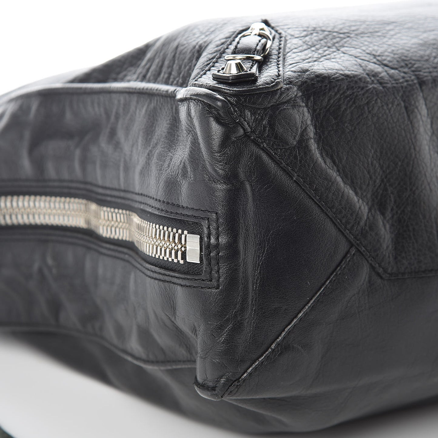 Calfskin Papier Ledger Zip Around Tote Black