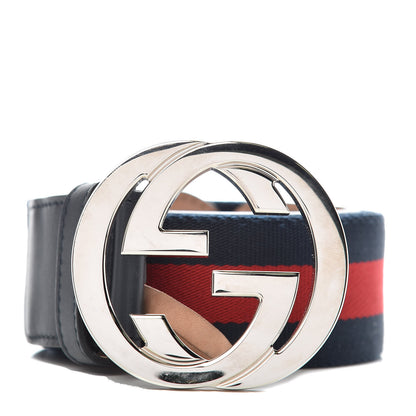 Gucci Canvas Web Interlocking G Belt 85 34 Navy 1 of 6