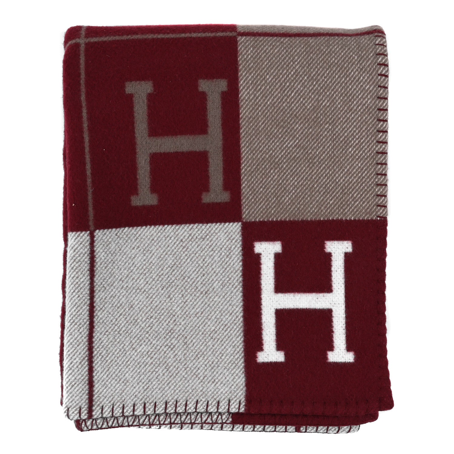Hermes Wool Cashmere Avalon III Blanket Ecru Rouge H 1 of 3
