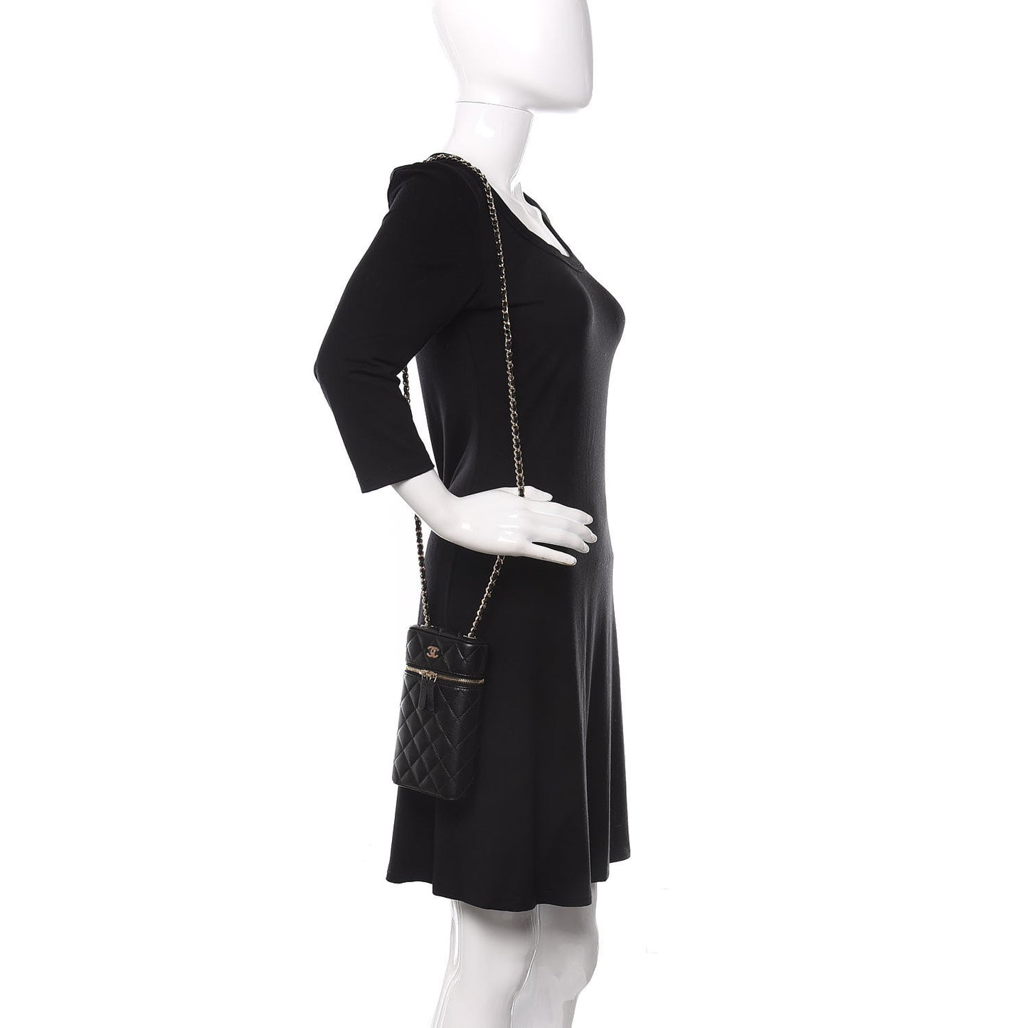 Caviar Quilted Phone Holder With Chain Black