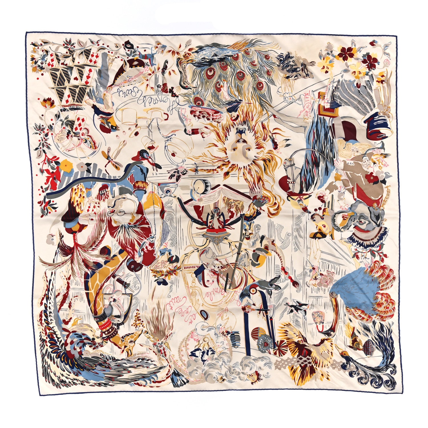 Hermes Silk Emile Et Une Nuit Scarf 90 Craie Rouge H Marine 1 of 3