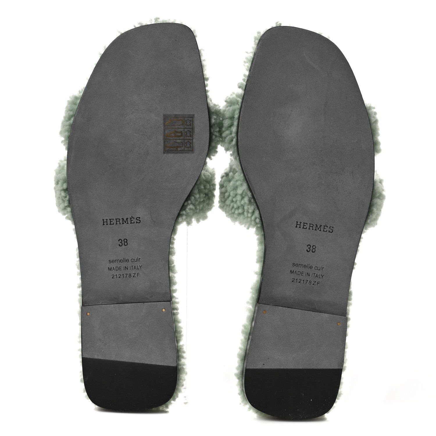 Hermes Woolskin Oran Sandals 38 Vert D’Eau 5 of 8
