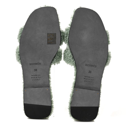 Hermes Woolskin Oran Sandals 38 Vert D’Eau 5 of 8