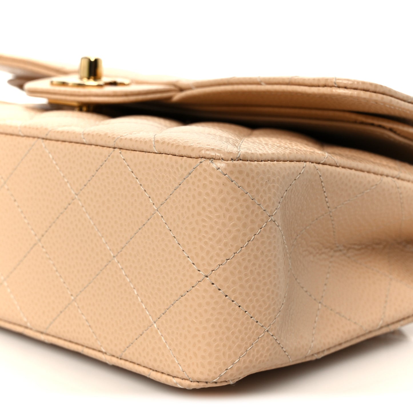 Caviar Quilted Small Double Flap Beige