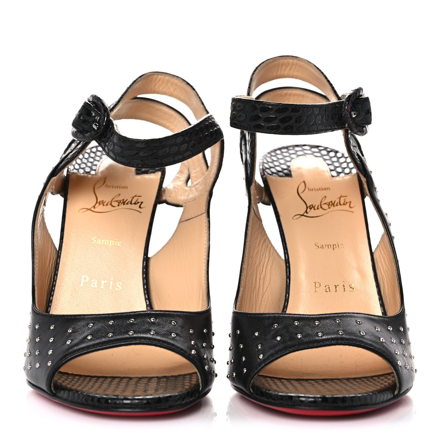 Nappa Calfskin Snakeskin Studded Loopinga 100 Pumps 37 Black