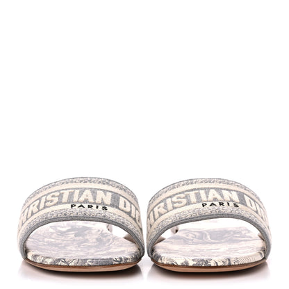 Christian Dior Canvas Toile De Jouy Embroidered Dway Flat Slide Sandals 36.5 Grey Stone 2 of 10