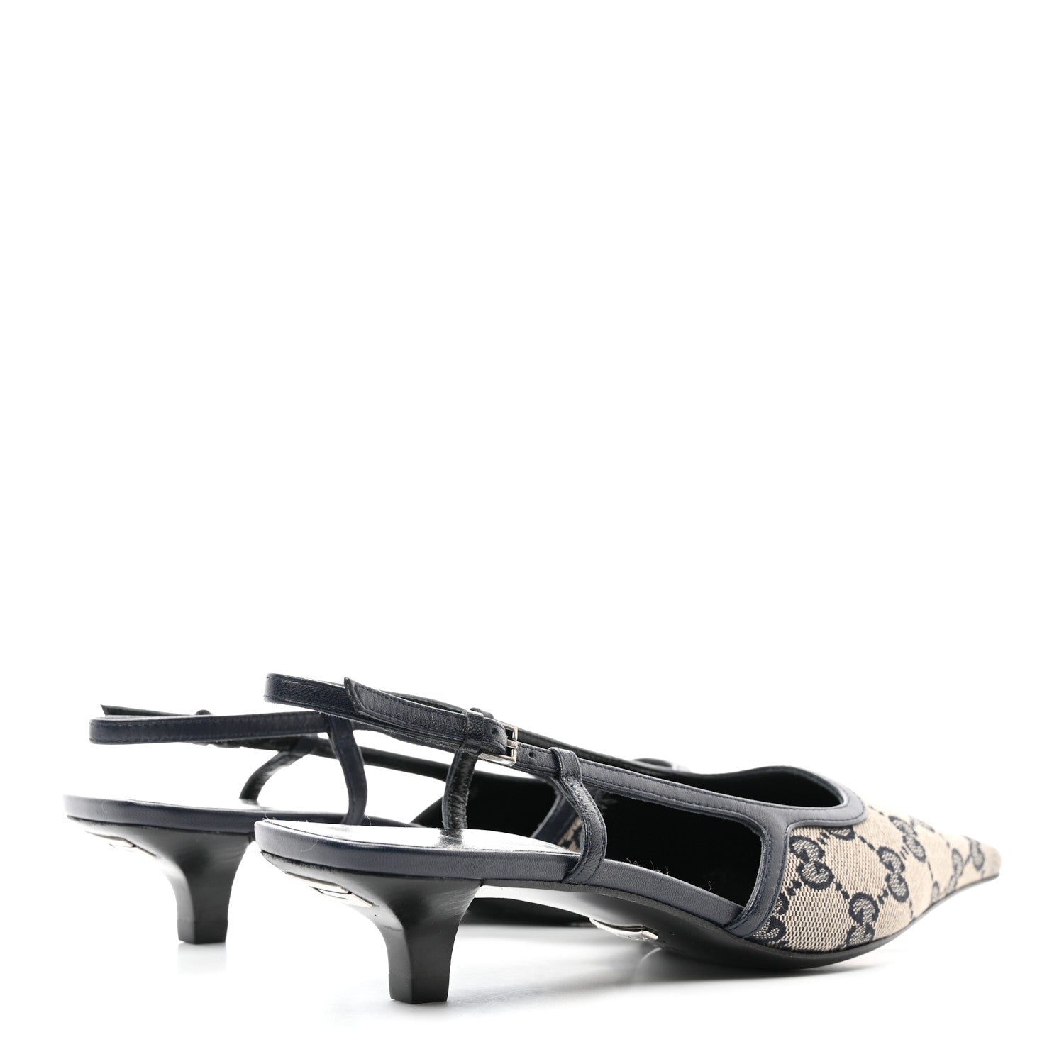 Gucci GG Monogram Malaga Kid Square G 35mm Slingback Pumps 35.5 Beige Blue 4 of 10