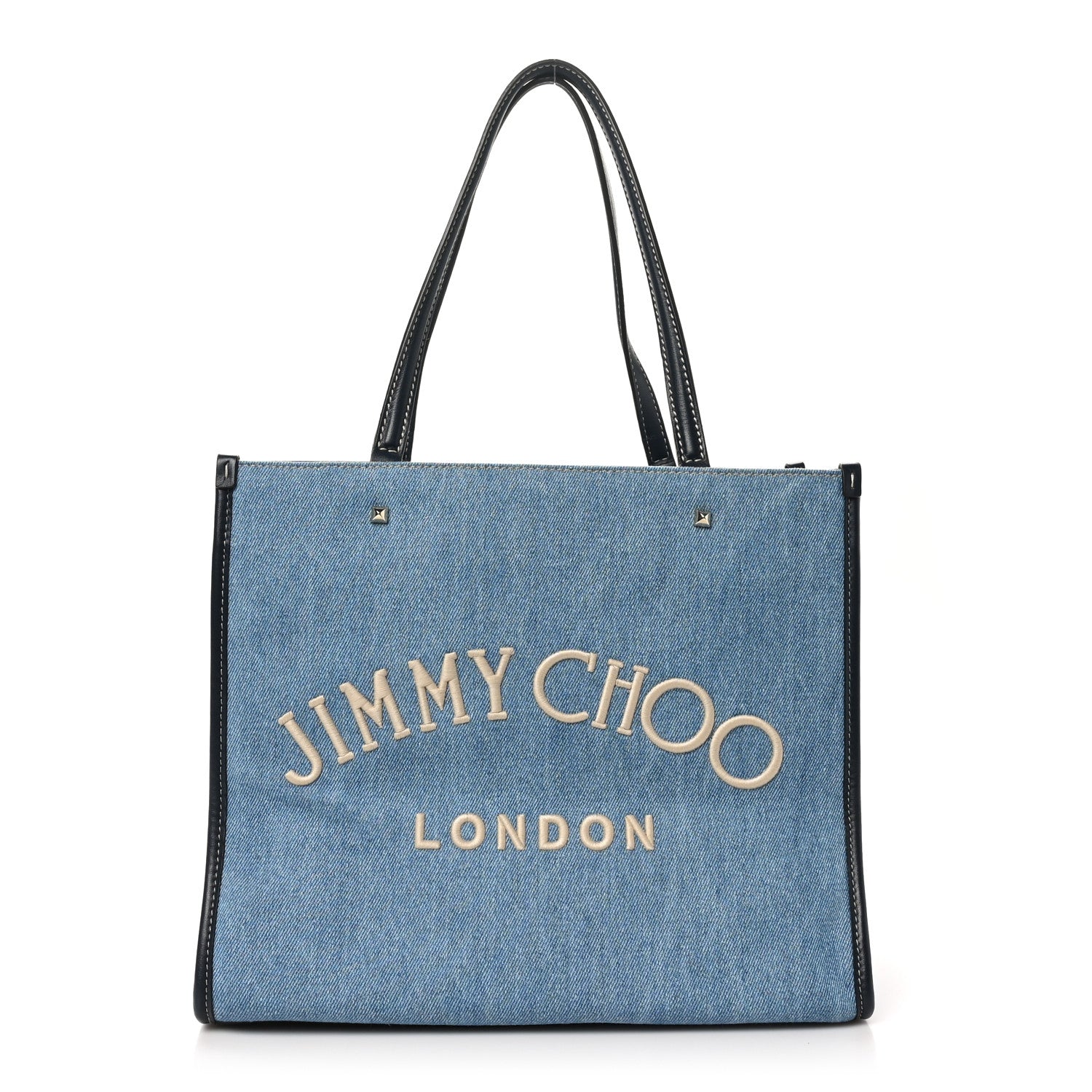 Jimmy Choo Washed Denim Logo Varenne Tote Bag Blue Ecru Navy 1 of 10