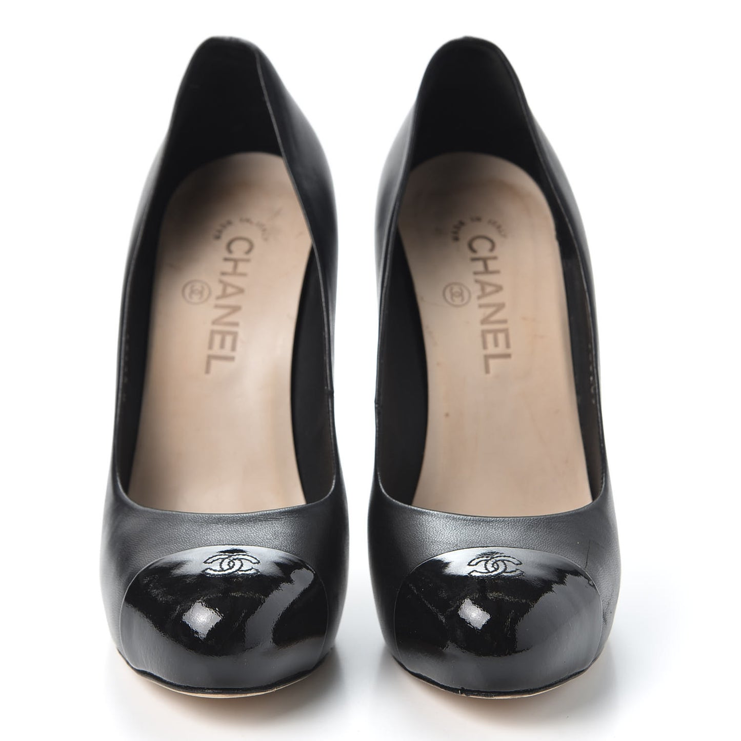 Lambskin Patent Cap Toe CC Pumps 38.5 Black