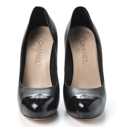 Chanel Lambskin Patent Cap Toe CC Pumps 38.5 Black 3 of 10