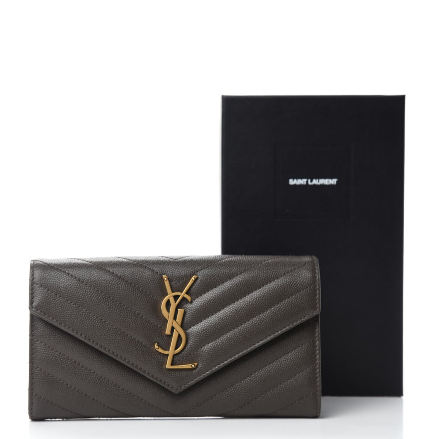 Grain De Poudre Matelasse Chevron Monogram Flap Wallet Fog
