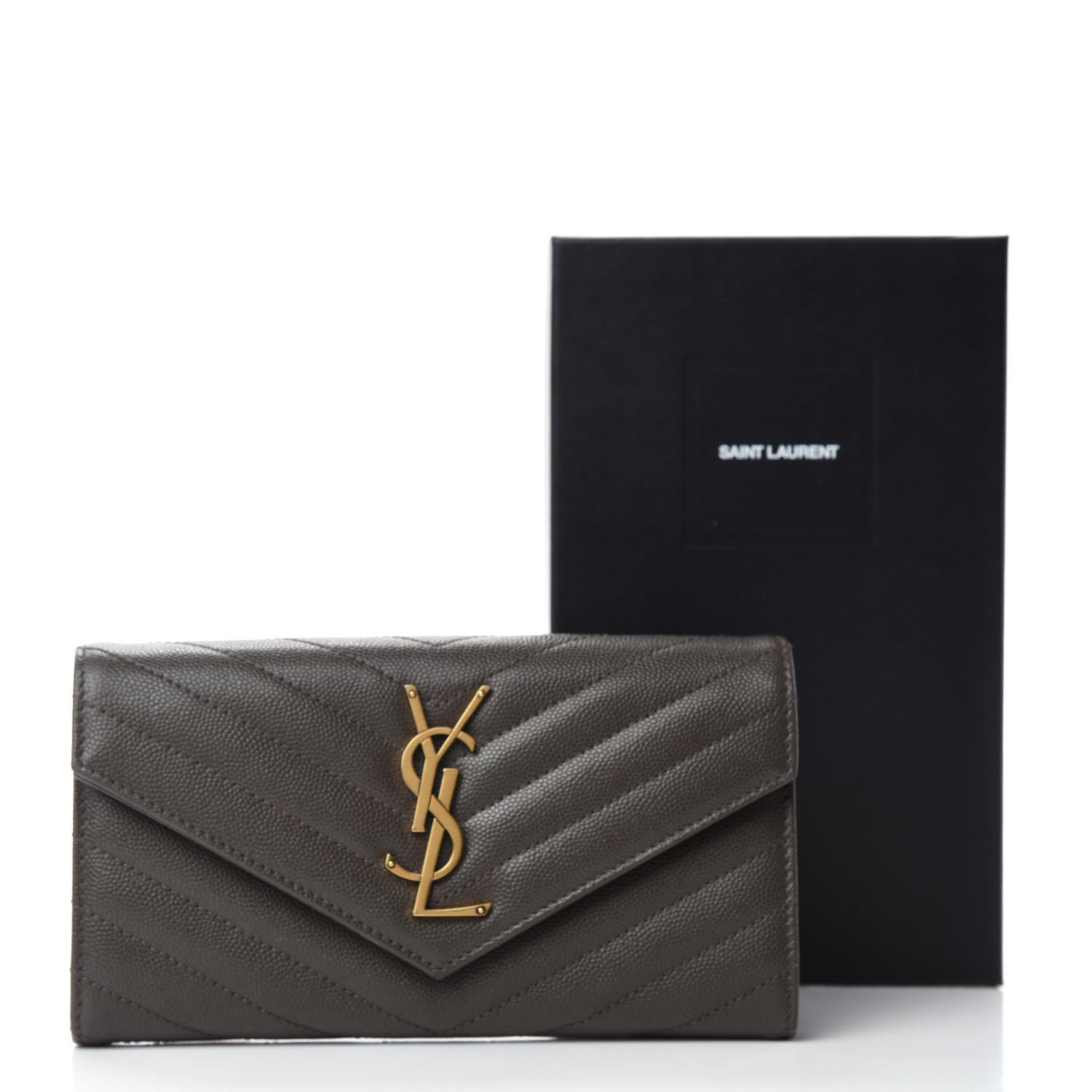 Saint Laurent Grain De Poudre Matelasse Chevron Monogram Flap Wallet Fog 7 of 7