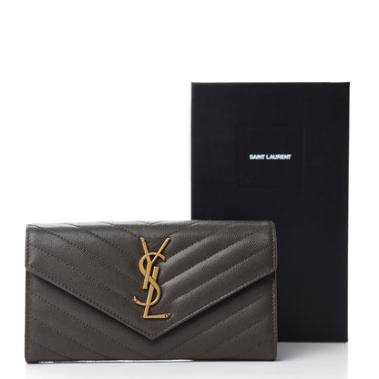Saint Laurent Grain De Poudre Matelasse Chevron Monogram Flap Wallet Fog 7 of 7