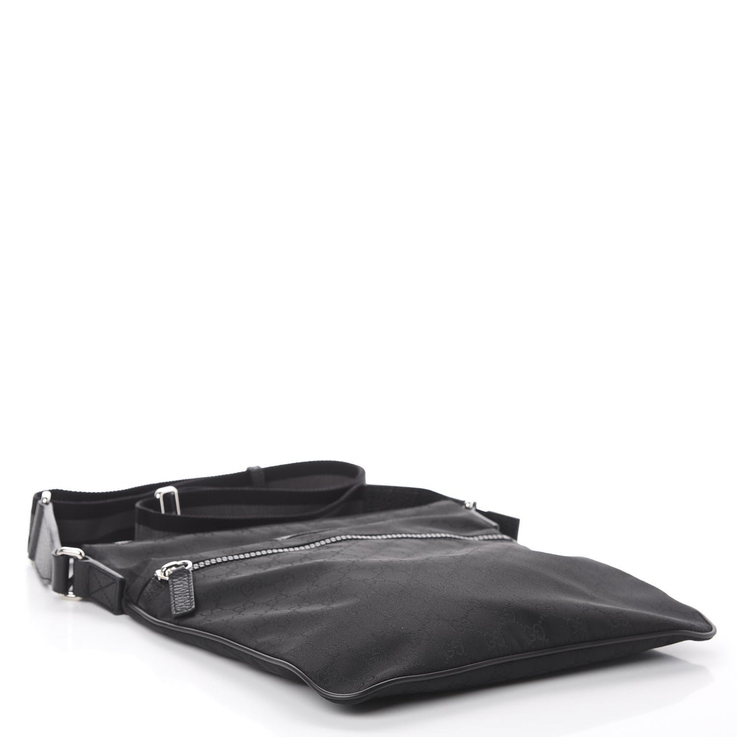 Nylon Monogram Medium Flat Messenger Bag Black