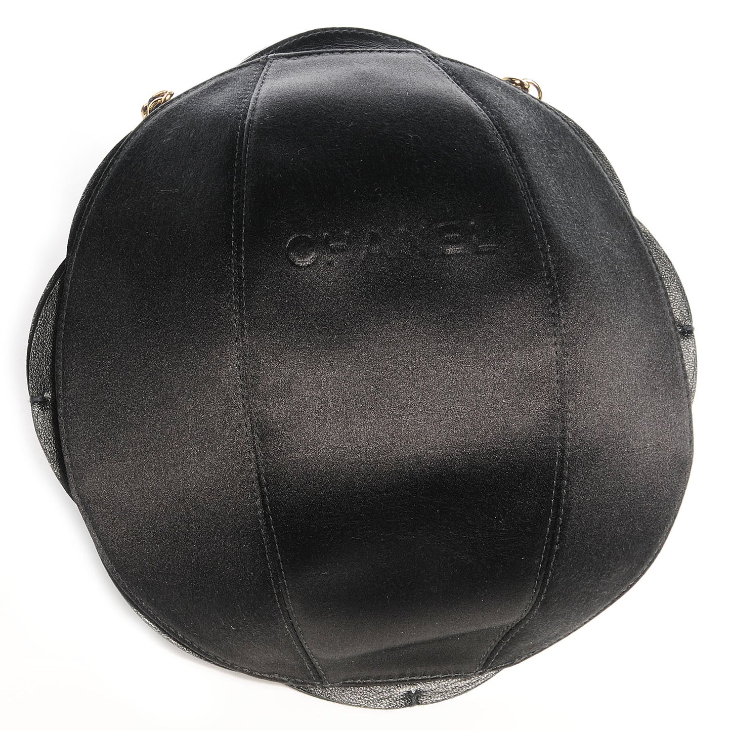 Leather Satin Camellia Evening Bag Black