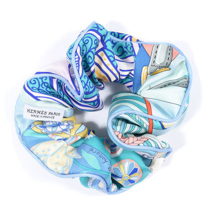 Hermes Silk Patchwork Claudia Scrunchie Pale Blue 3 of 4
