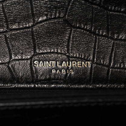 Saint Laurent Calfskin Crocodile Embossed Monogram Small Sunset Black 6 of 9