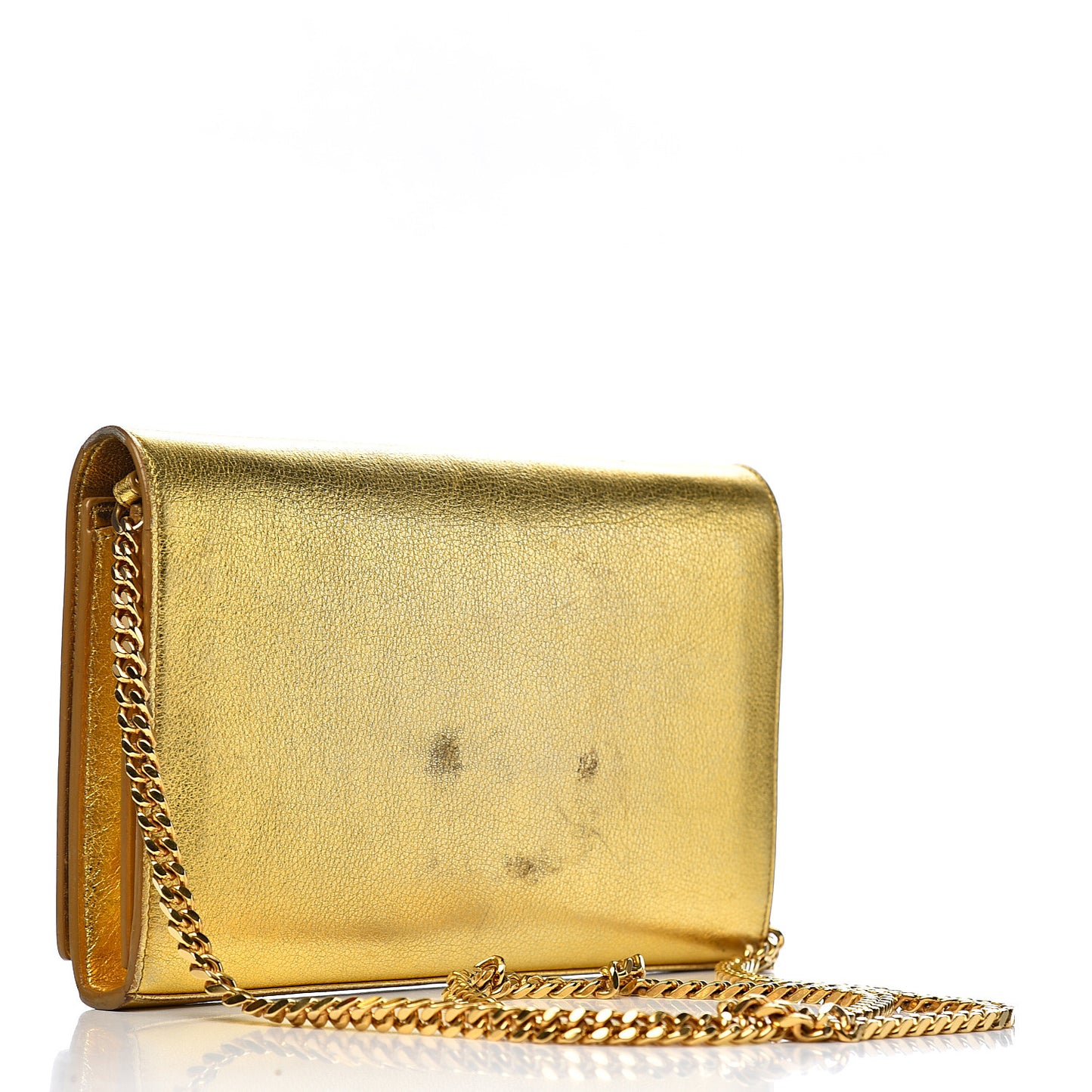 Metallic Calfskin Monogram Chain Wallet Gold