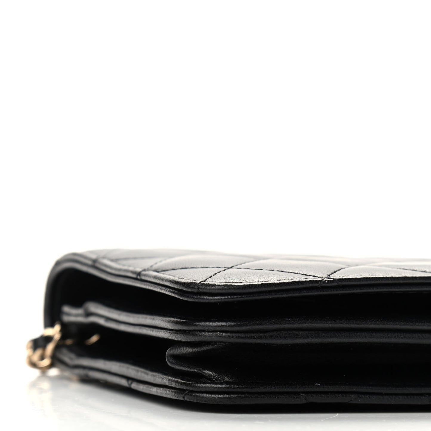 Lambskin Quilted Pearl Wallet On Chain WOC Black